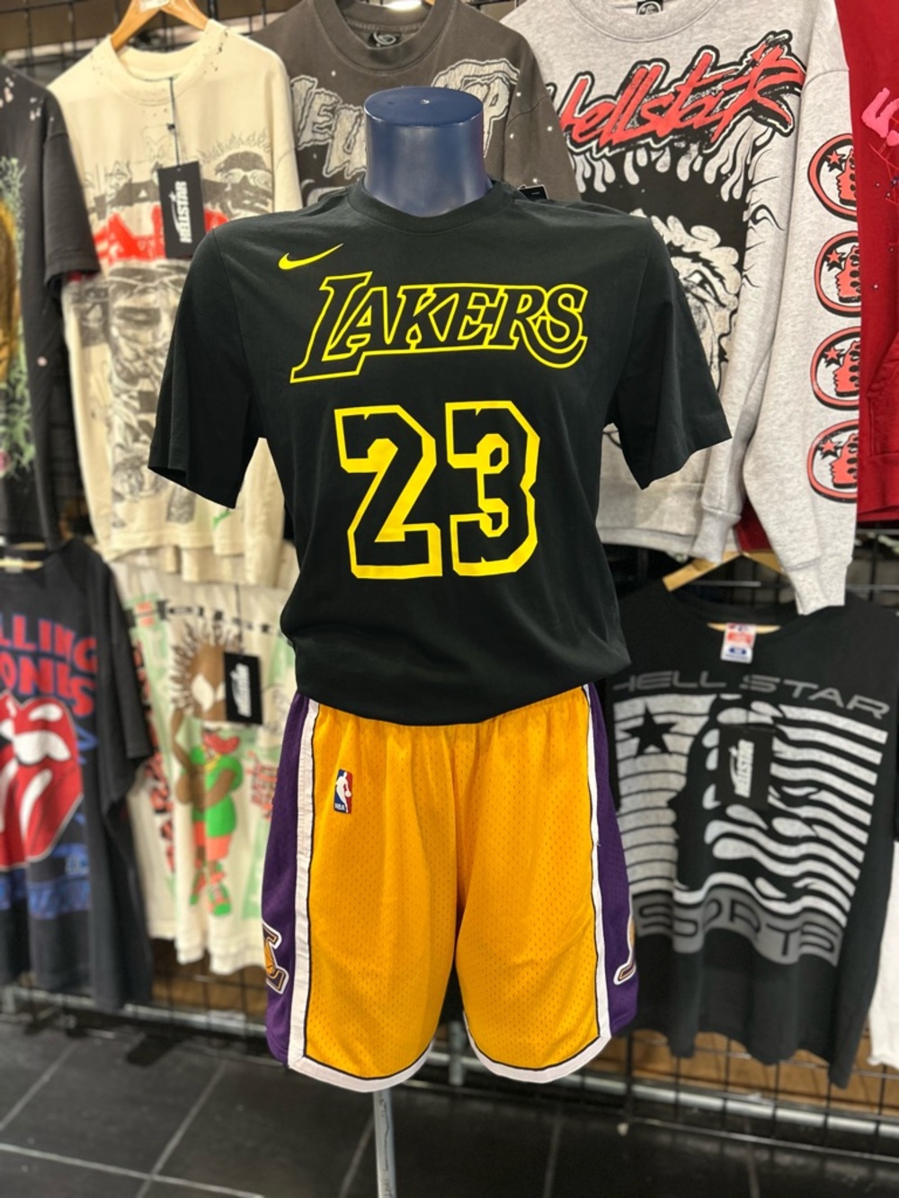 Nike Black & Yellow Lakers 23 Tee with Gold/Purple Shorts